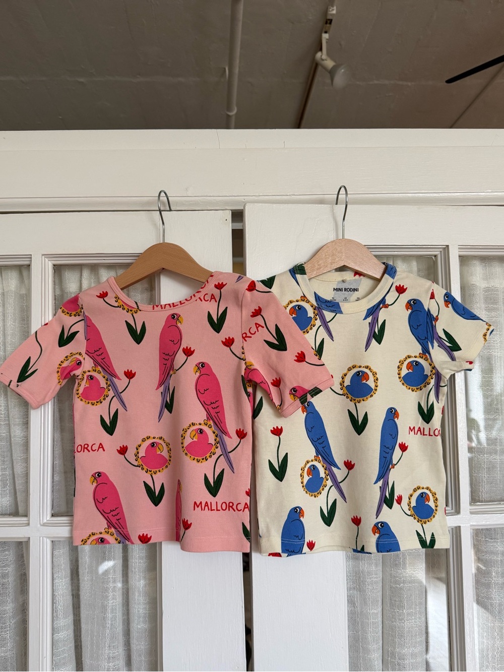 Two Mini Rodini Parrot Print Short Sleeve Tees